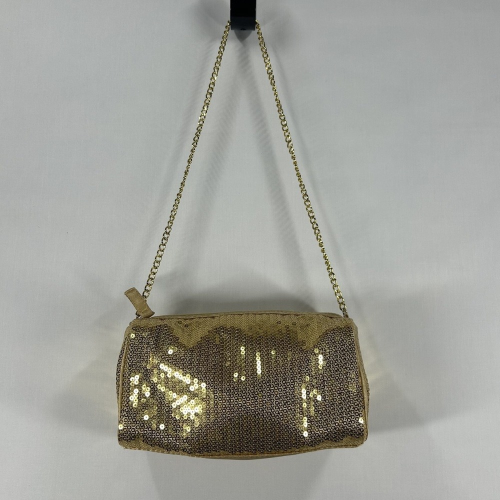 Vintage Gold Sequin Barrel Shoulder Bag Mini Purse Gold Chain Strap Y2K‎ Party